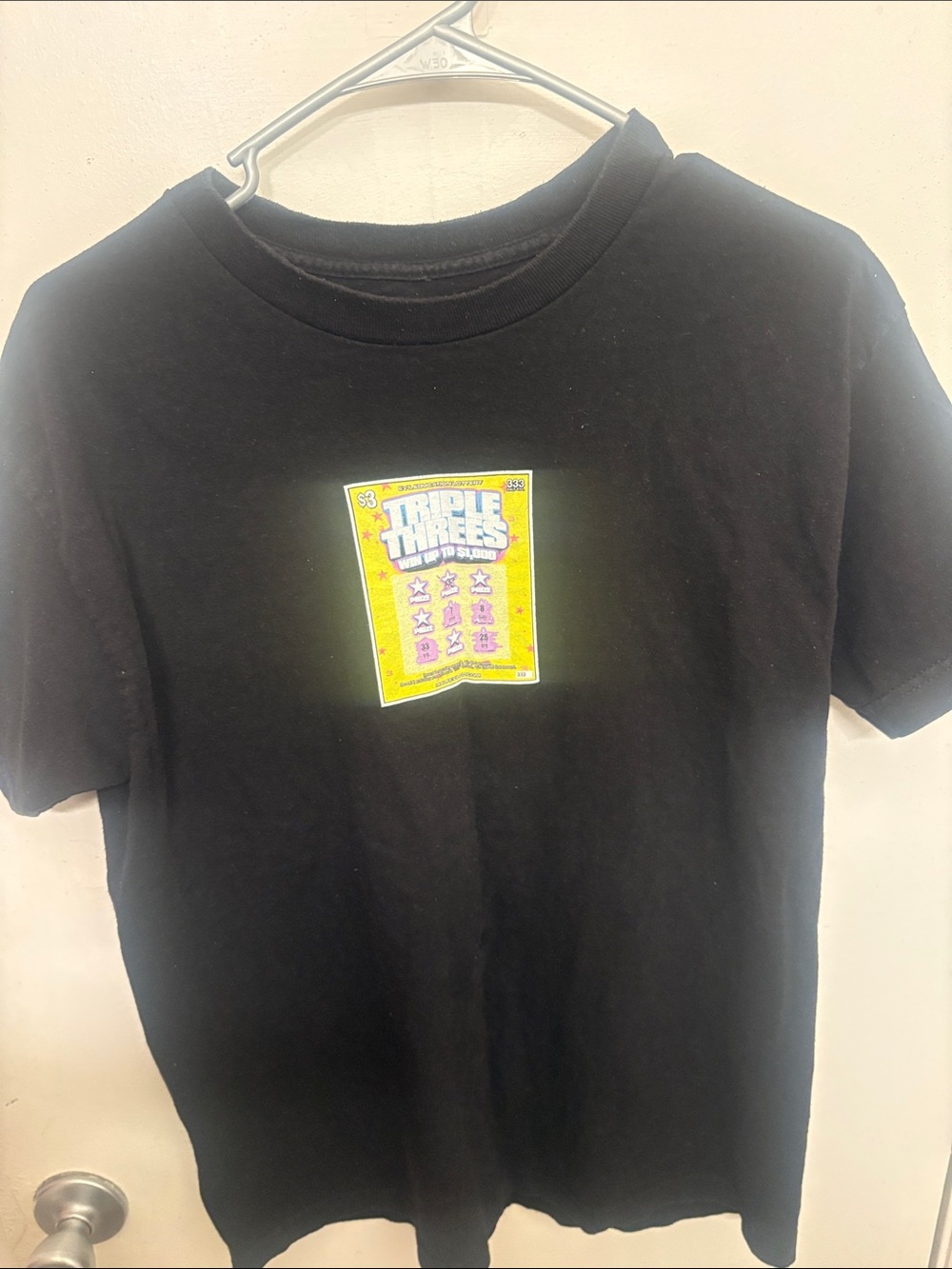 Black Kids' Short Sleeve Tee with Yellow Scratch-Ticket Graphic